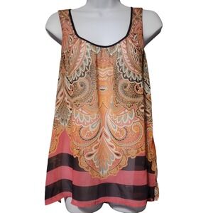 a.n.a A New Approach Women Paisley Sleeveless Chiffon Top Orange Pink Large‎